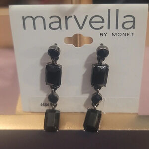 MARVELLA by Monet black stone pierced drop earrings